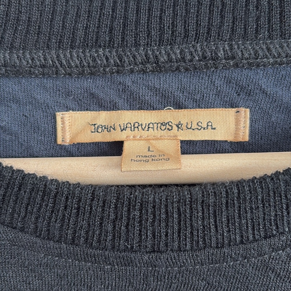 John Varvatos Men’s Wool/Cotton Sweater Elbow Pad Detail Black Size L - Picture 2 of 6